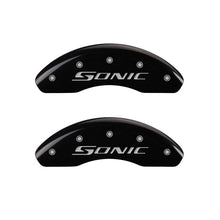 Load image into Gallery viewer, MGP Front set 2 Caliper Covers Engraved Front Sonic Black finish silver ch