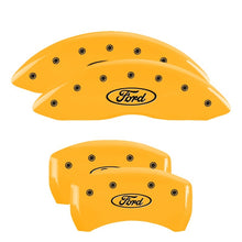 Load image into Gallery viewer, MGP 4 Caliper Covers Engraved Front &amp; Rear Oval logo/Ford Yellow finish black ch