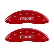 Load image into Gallery viewer, MGP 4 Caliper Covers Engraved Front &amp; Rear GMC Red finish silver ch