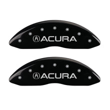 Load image into Gallery viewer, MGP 4 Caliper Covers Engraved Front Acura Engraved Rear MDX Black finish silver ch