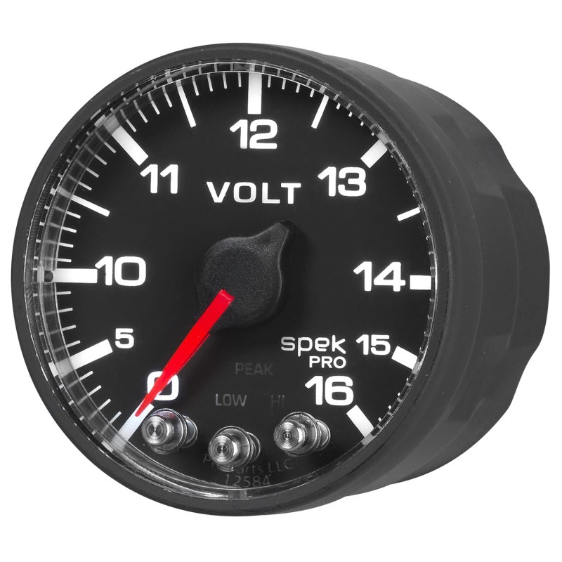 AutoMeter Gauge Voltmeter 2-1/16in. 16V Stepper Motor W/Peak & Warn Blk/Blk Spek-Pro