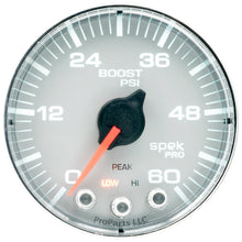 Load image into Gallery viewer, Autometer Spek-Pro Gauge Boost 2 1/16in 60psi Stepper Motor W/Peak &amp; Warn Slvr/Chrm