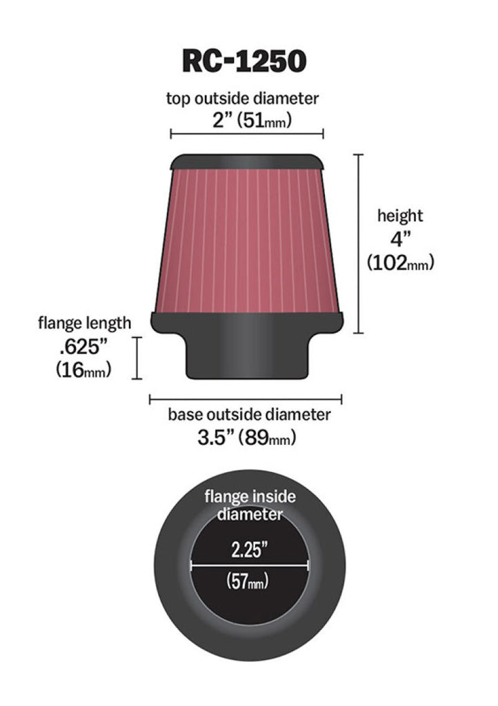 K&N Universal Chrome Filter 2.25 Inch Flange / 3.5 Inch Base / 2 Inch Top / 4 Inch Height