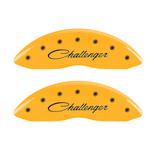 Load image into Gallery viewer, MGP 4 Caliper Covers Engraved Front Cursive/Challenger Engraved Rear RT Yellow finish black ch