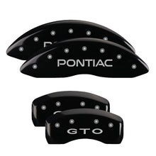 Load image into Gallery viewer, MGP 4 Caliper Covers Engraved Front Pontiac Engraved Rear GTO Black finish silver ch