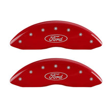 Load image into Gallery viewer, MGP Front set 2 Caliper Covers Engraved Front Oval logo/Ford Red finish silver ch