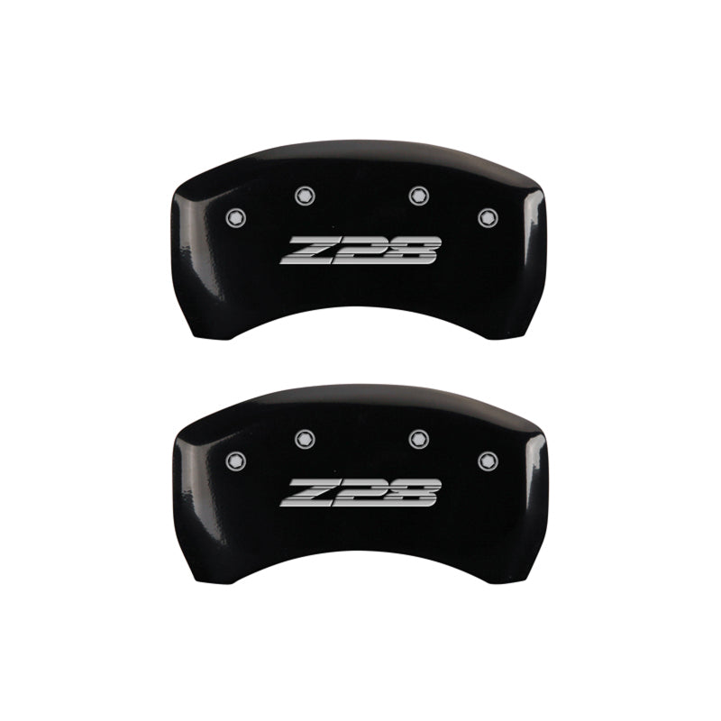 MGP 4 Caliper Covers Engraved Front Gen 4/Camaro Engraved Rear Gen 4/Z28 Black finish silver ch