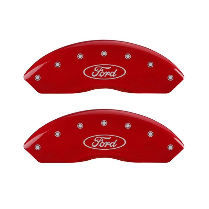 MGP Front set 2 Caliper Covers Engraved Front Oval logo/Ford Red finish silver ch