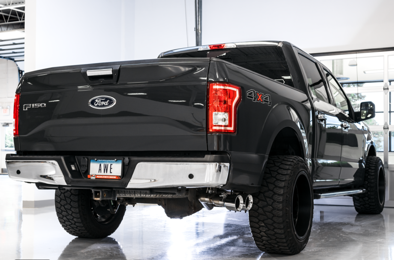 AWE Tuning 2015+ Ford F-150 0FG Single Exit Performance Exhaust System w/4.5in Chrome Silver Tips