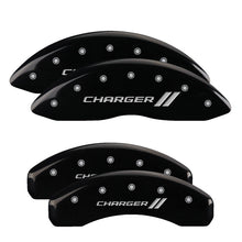 Load image into Gallery viewer, MGP 4 Caliper Covers Engraved Front &amp; Rear Cursive/Charger Black finish silver ch