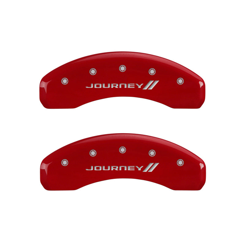 MGP 4 Caliper Covers Engraved Front & Rear With stripes/Journey Red finish silver ch