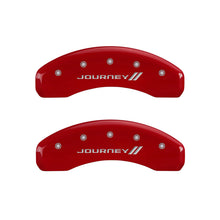 Load image into Gallery viewer, MGP 4 Caliper Covers Engraved Front &amp; Rear With stripes/Journey Red finish silver ch