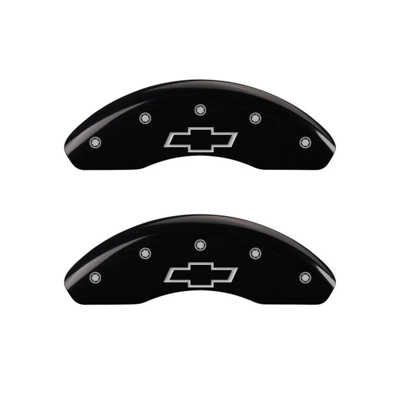 MGP 4 Caliper Covers Engraved Front & Rear Bowtie Black finish silver ch