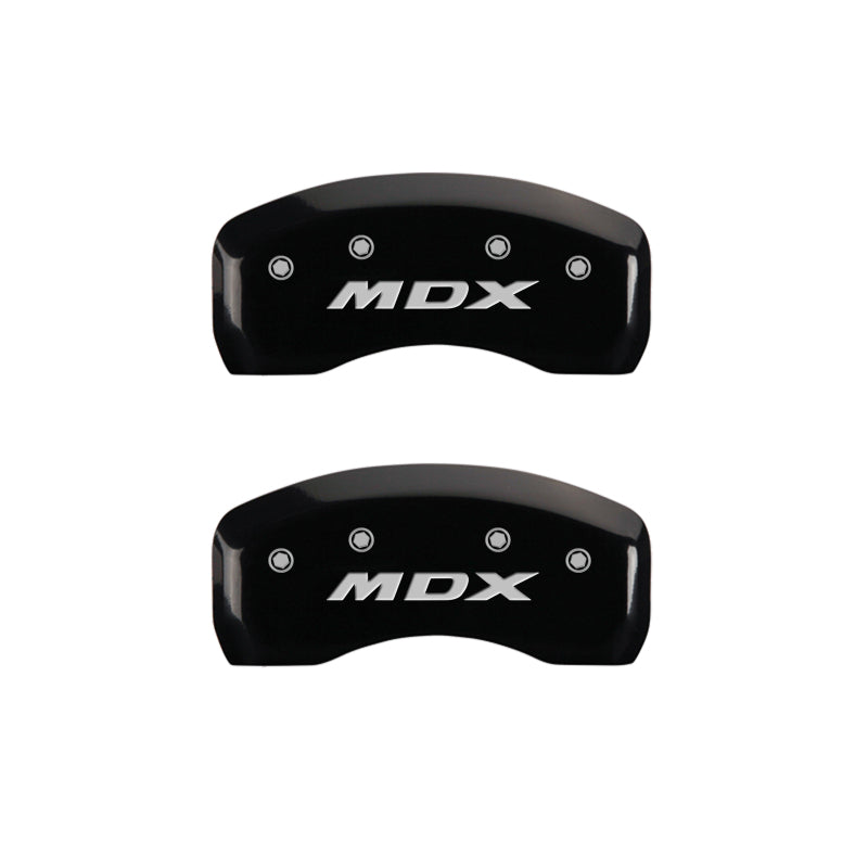 MGP 4 Caliper Covers Engraved Front Acura Engraved Rear MDX Black finish silver ch