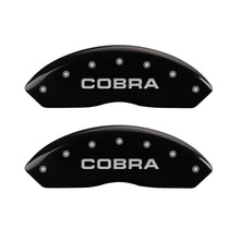 Load image into Gallery viewer, MGP 4 Caliper Covers Engraved Front Cobra Engraved Rear Snake Black finish silver ch