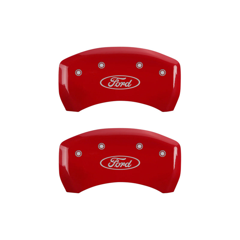 MGP 4 Caliper Covers Engraved Front & Rear Oval logo/Ford Red finish silver ch