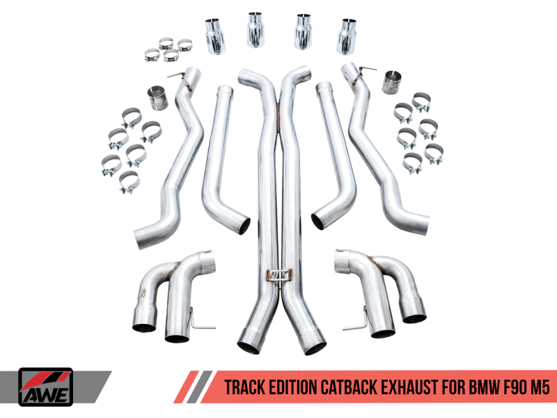 AWE Tuning 18-19 BMW M5 (F90) 4.4T AWD Axle-back Exhaust - Track Edition (Chrome Silver Tips)