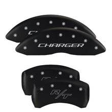 Load image into Gallery viewer, MGP 4 Caliper Covers Engraved Front &amp; Rear With out stripes/Dodge Black finish silver ch