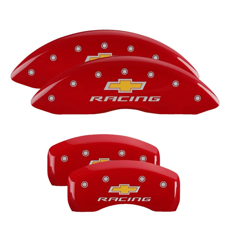 MGP 4 Caliper Covers Engraved Front & Rear Chevy racing Red finish silver ch