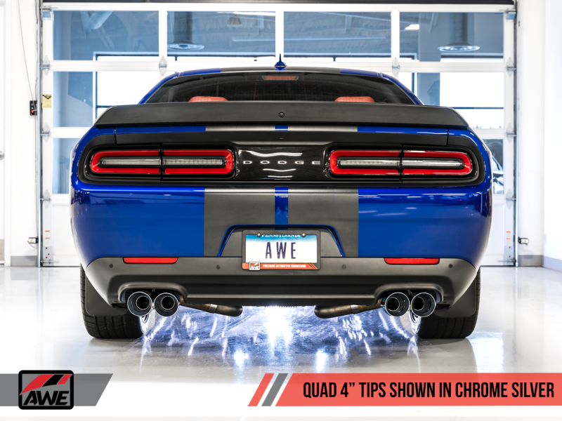 AWE Tuning 2017+ Challenger 5.7L Touring Edition Exhaust - Non-Resonated - Chrome Silver Quad Tips