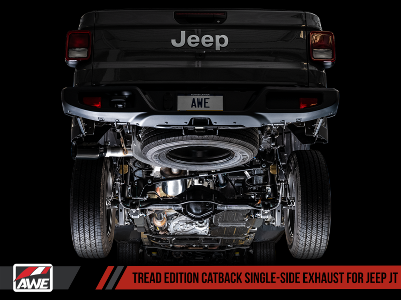 AWE Tuning 20-21 Jeep Gladiator JT 3.6L Tread Edition Cat-Back Single Side Exhaust - Diamond Blk Ti