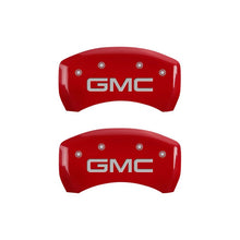 Load image into Gallery viewer, MGP 4 Caliper Covers Engraved Front &amp; Rear GMC Red finish silver ch