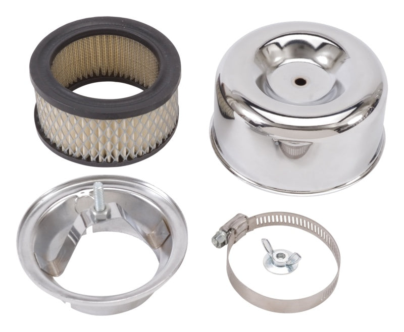 Edelbrock Air Cleaner 94 Series Round Steel Top 4 65In Dia X 3 125In 2 63In ID Raised Base Chrome