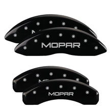 Load image into Gallery viewer, MGP 4 Caliper Covers Engraved Front &amp; Rear With stripes/Dodge Black finish silver ch