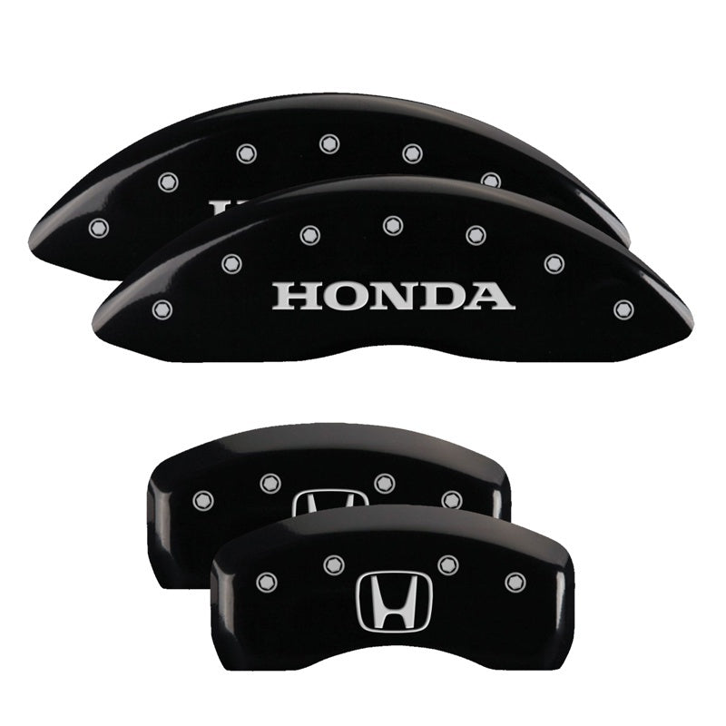 MGP Front set 2 Caliper Covers Engraved Front Honda Black finish silver ch