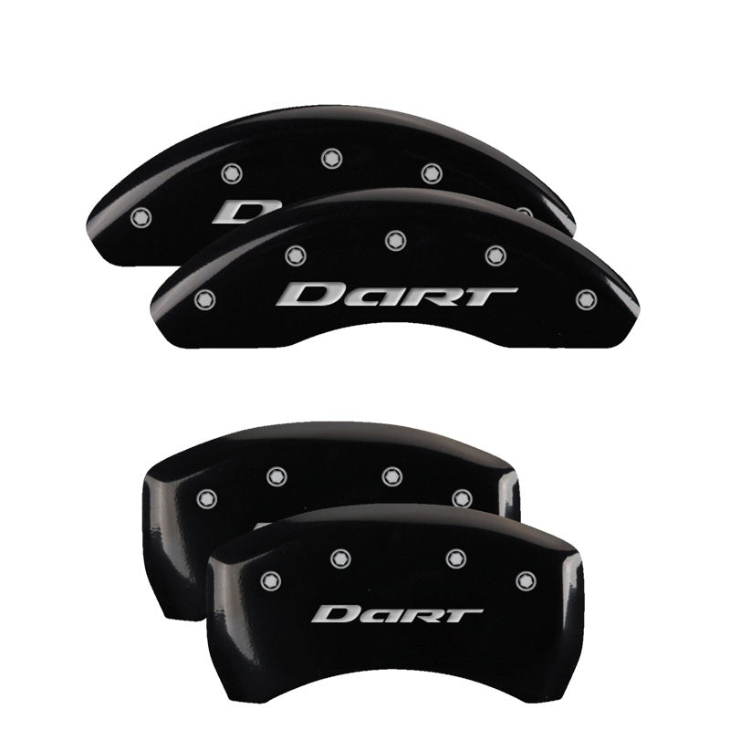 MGP 4 Caliper Covers Engraved Front & Rear With out stripes/Dart Black finish silver ch