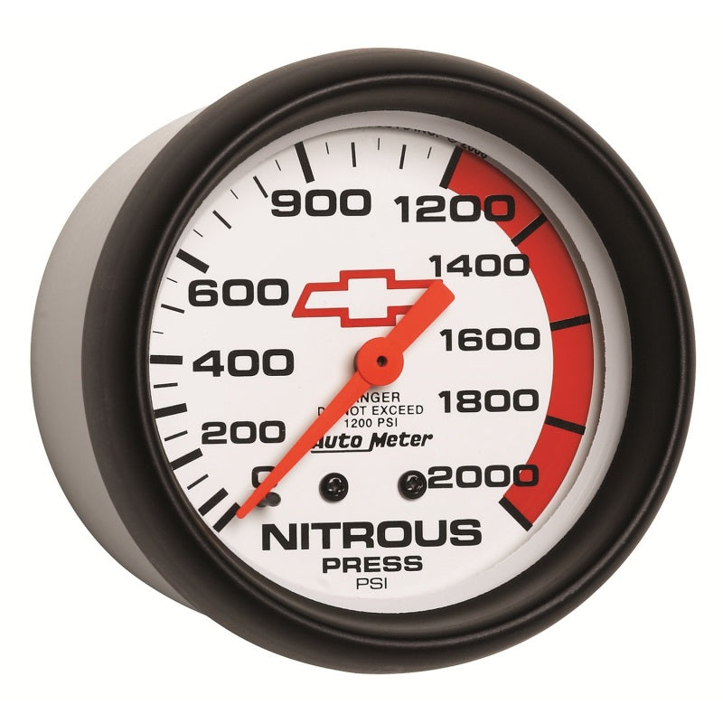 AutoMeter Gauge Nitrous Pressure 2-5/8in. 2000PSI Mechanical Chevy Red Bowtie White