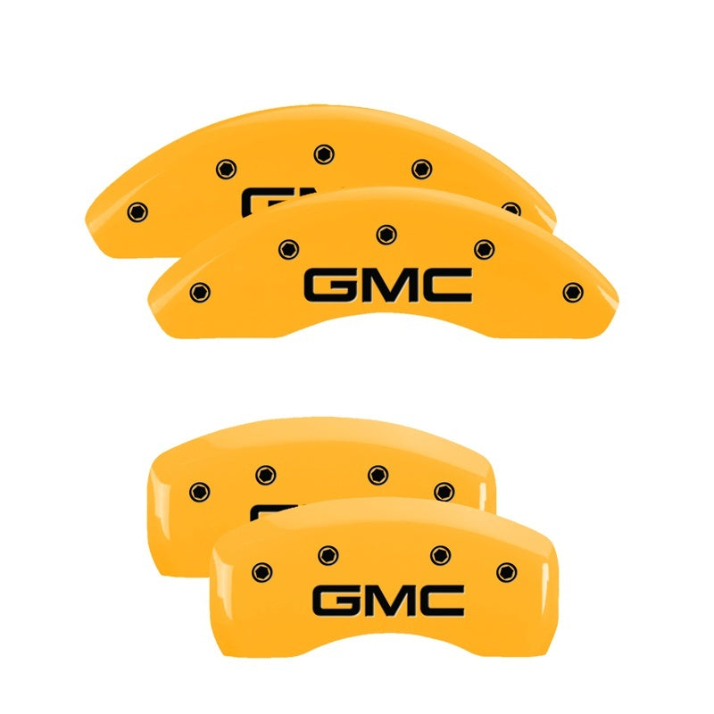 MGP 4 Caliper Covers Engraved Front & Rear GMC Yellow finish black ch