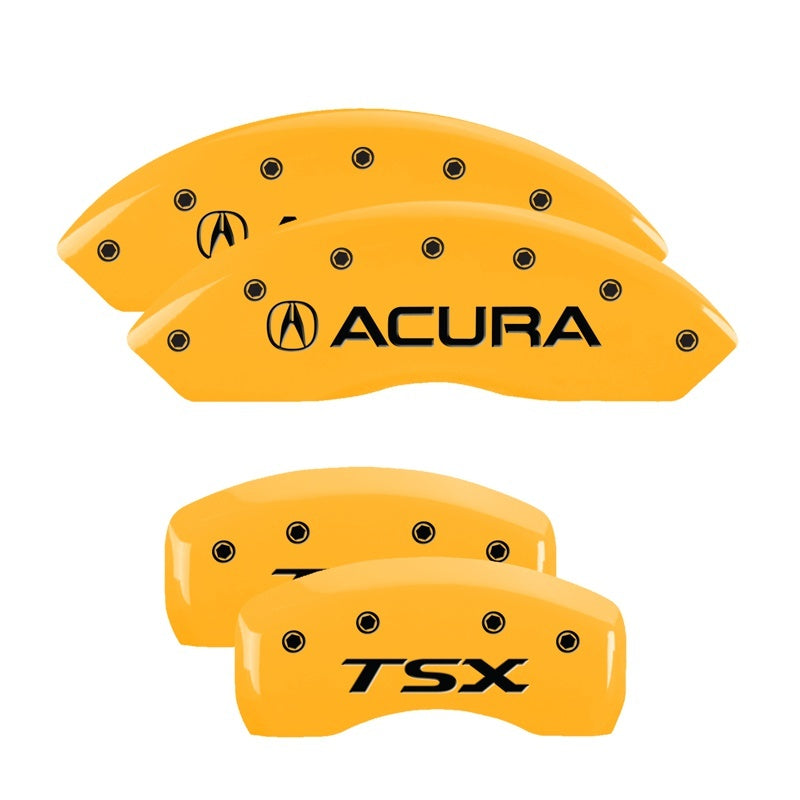 MGP 4 Caliper Covers Engraved Front Acura Engraved Rear TSX Yellow finish black ch