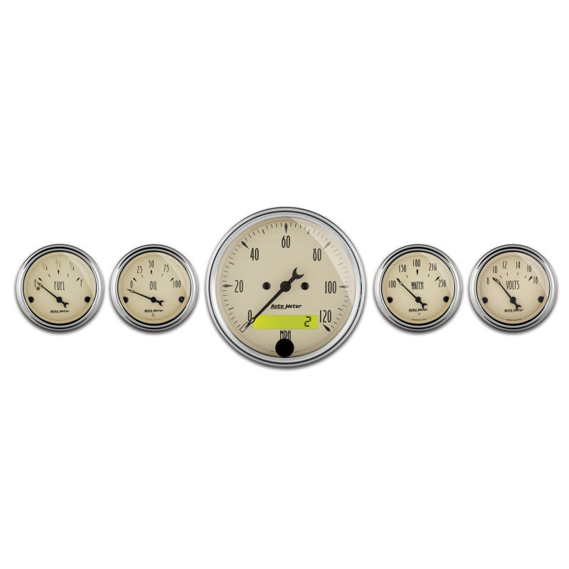 AutoMeter Gauge Kit 5 Pc. 3-1/8in. & 2-1/16in. Elec. Speedometer Antique Beige