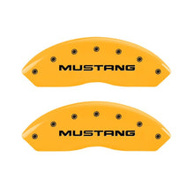 Load image into Gallery viewer, MGP 4 Caliper Covers Engraved Front Mustang Rear Pony Yellow Finish Black Char 2004 Ford Mustang