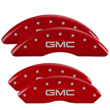 Load image into Gallery viewer, MGP 4 Caliper Covers Engraved Front &amp; Rear Denali Red finish silver ch