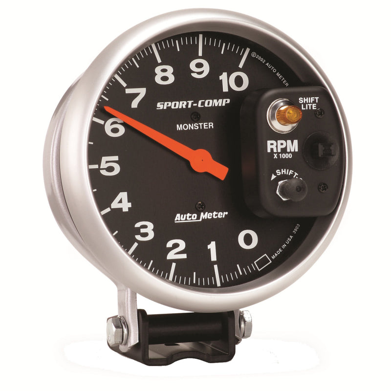 Autometer Sport-Comp 5 inch 10,000 RPM Pedestal Mount Tachometer (Shift-Lite on Control Shield)