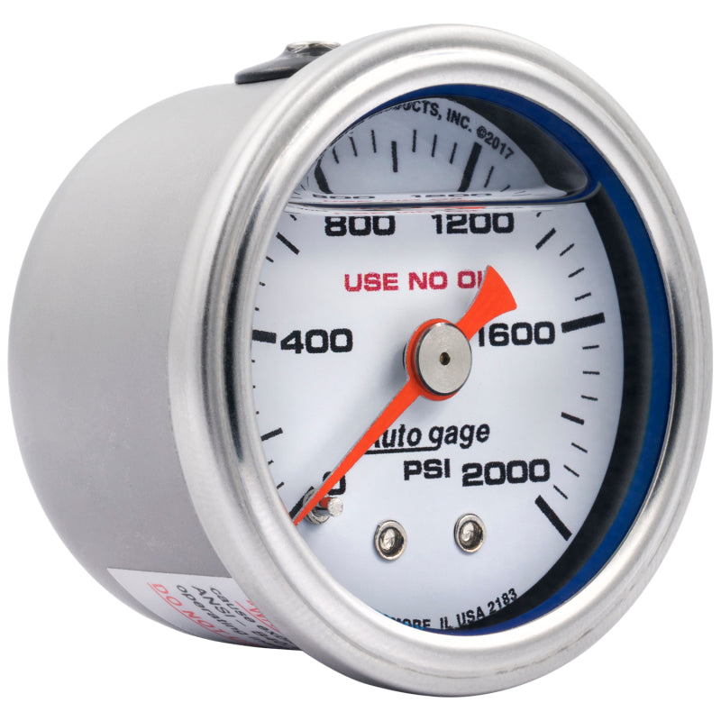 Autometer AutoGage 1.5in Liquid Filled Mechanical 0-2000 PSI Fuel Pressure Gauge - White