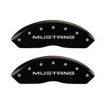 Load image into Gallery viewer, MGP 4 Caliper Covers Engraved Front Mustang Engraved Rear SN95/GT Black finish silver ch