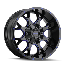 Load image into Gallery viewer, Mayhem 8015 Warrior 17x9 / 5x127 BP / -12mm Offset / 87mm Hub Black w/ Prism Blue Wheel