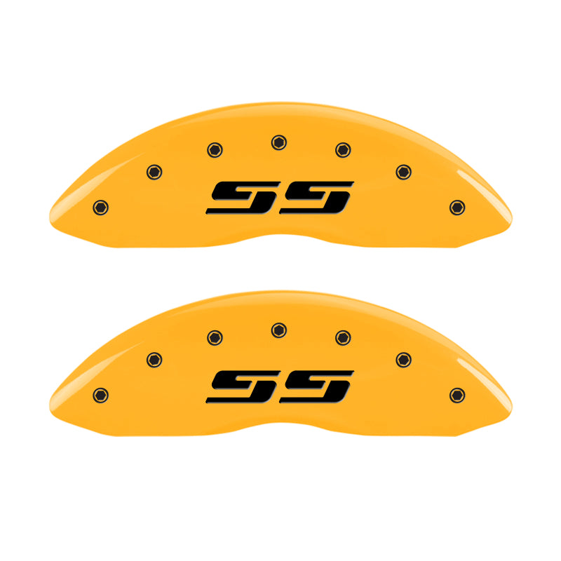 MGP 4 Caliper Covers Engraved F & R Silverado SS Yellow Finish Black Char 2002 Chevy Silverado 1500