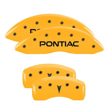 Load image into Gallery viewer, MGP 4 Caliper Covers Engraved Front Pontiac Rear Arrow Yellow Finish Black Char 2004 Pontiac GTO