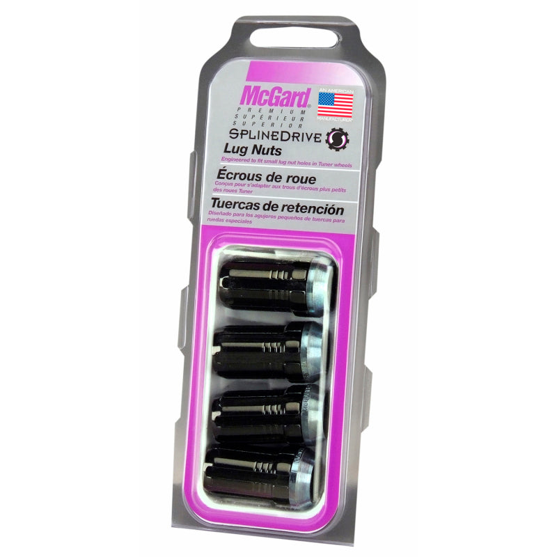 McGard SplineDrive Lug Nut (Cone Seat) M14X1.5 / 1.648in. Length (4-Pack) - Black (Req. Tool)