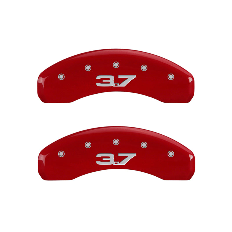 MGP 4 Caliper Covers Engraved Front 2015/Mustang Engraved Rear 2015/37 Red finish silver ch