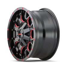 Load image into Gallery viewer, Mayhem 8015 Warrior 20x10 / 5x127 BP / -25mm Offset / 87mm Hub Black w/ Prism Red Wheel