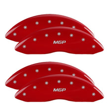 Load image into Gallery viewer, MGP 4 Caliper Covers Engraved Front &amp; Rear Silverado style/SS Red finish silver ch